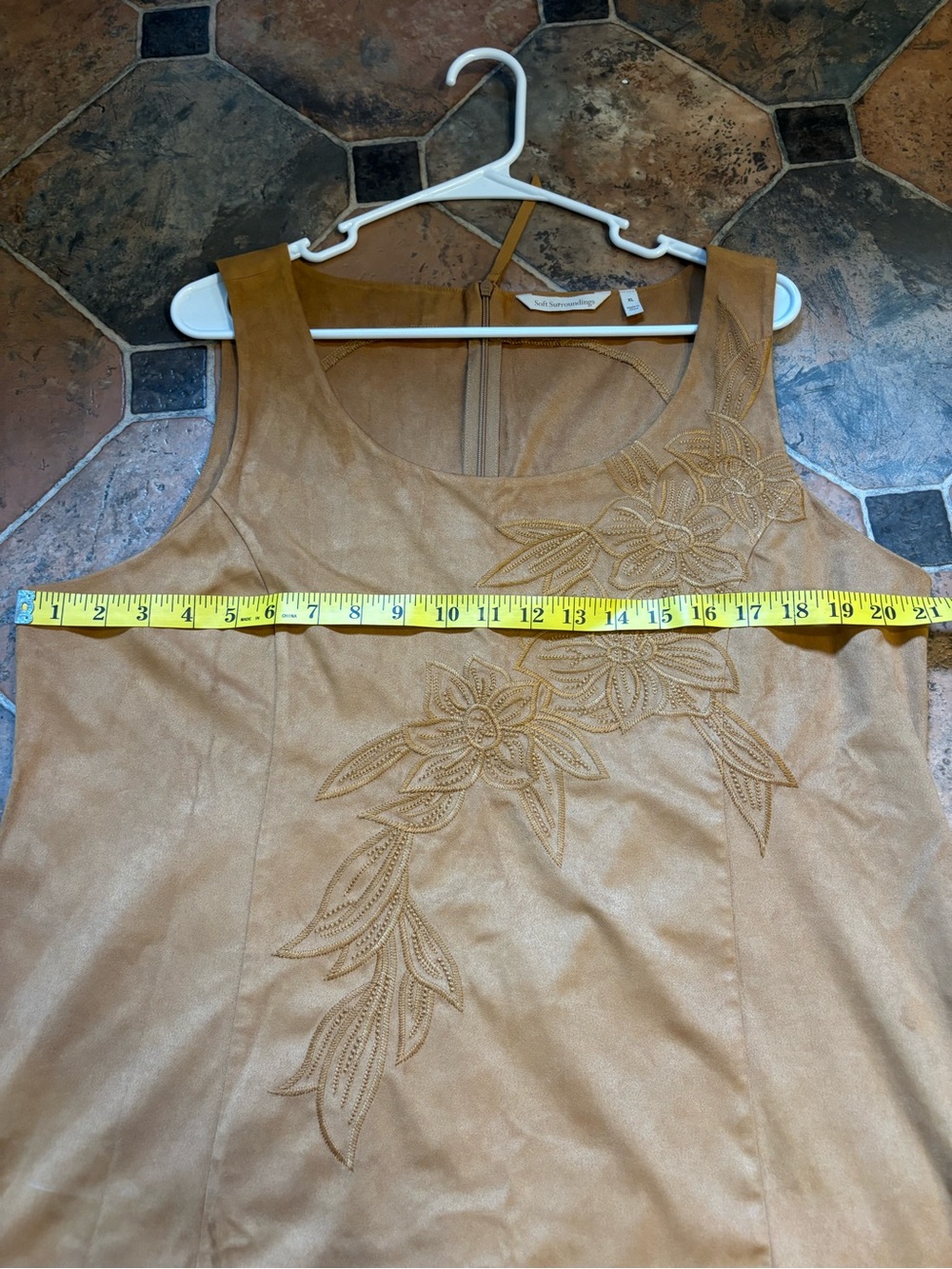 Soft Surroundings Tan Suede Boho Embroidered Sleeveless Top XL - Picture 10 of 14